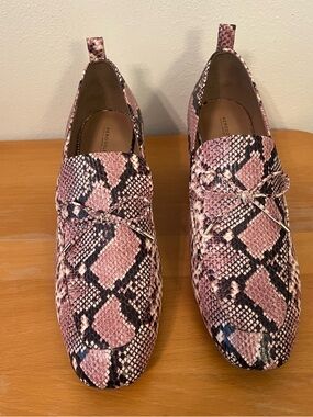 AEROSOLES Pink Snake-Print Loafers with Bow Accent